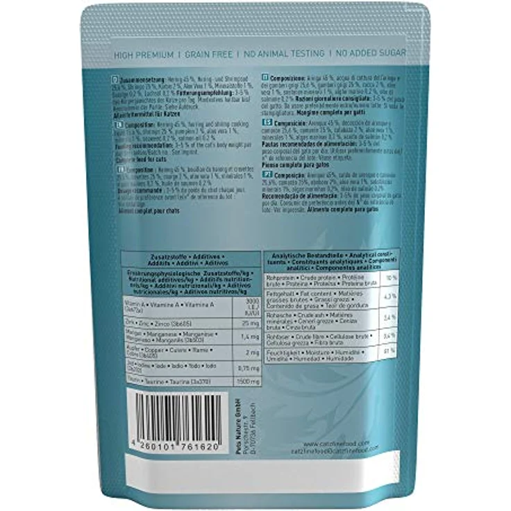 catz finefood N° 13 Hering & Shrimps Feinkost Katzenfutter nass, 45% Hering, 25% Shrimps, verfeinert mit Kürbis & Aloe Vera, 16 x 85g Beutel – Bild 2