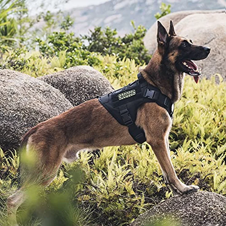 OneTigris Hundegeschirr, FIRE Watcher Taktische Hundeweste aus 1000D Nylon, verstellbar mit 1 Griff und 2 D-Ringen, Größe M, Schwarz – Bild 4