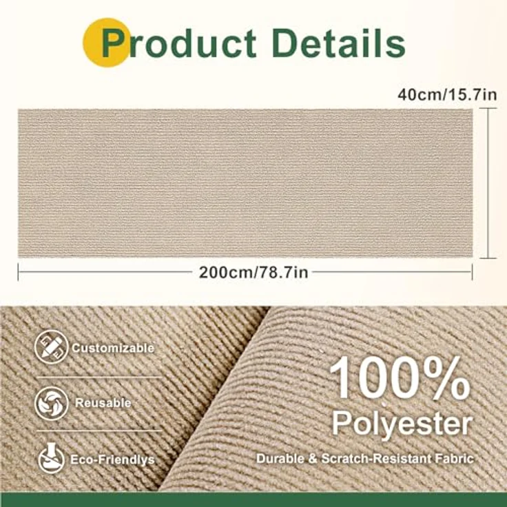 Gimars Selbstklebend Kratzmatte 200 × 40, mit Zusatz-Klebeband, DIY Kratzschutz Sofa Katze, Kratzbrett Katze, Katzen Kratzmatte, Kratzmatte für Wand & Möbel, Khaki – Bild 2