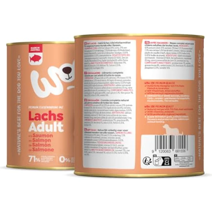 WOW Adult 6 x 800 g Lachs, Hundefutter mit hohem Fleischanteil, glutenfrei und ohne Zuckerzusatz, für alle Rassen – Bild 2
