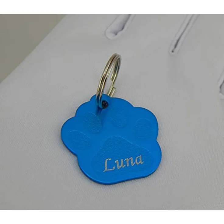 Hanessa Personalisierte Hundemarke mit Gravur, hellblau, Pfote, Zinklegierung, 27x28 mm, Halsband Anhänger, Namensschild personalisiert – Bild 3