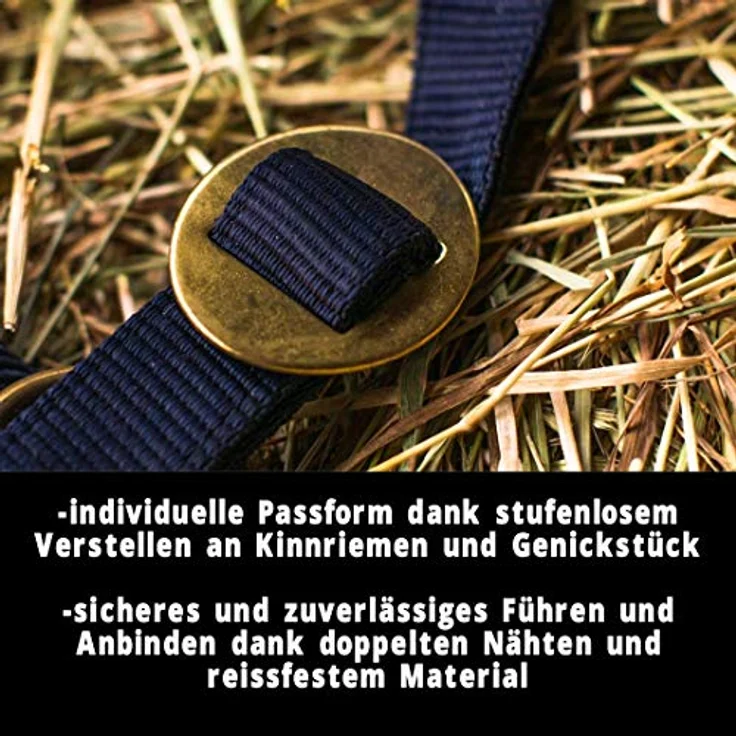 Pferdelinis Halfter für Pferd Kaltblut, 2-fach verstellbar, reißfest, dunkelblau, für Stall und Weide – Bild 3