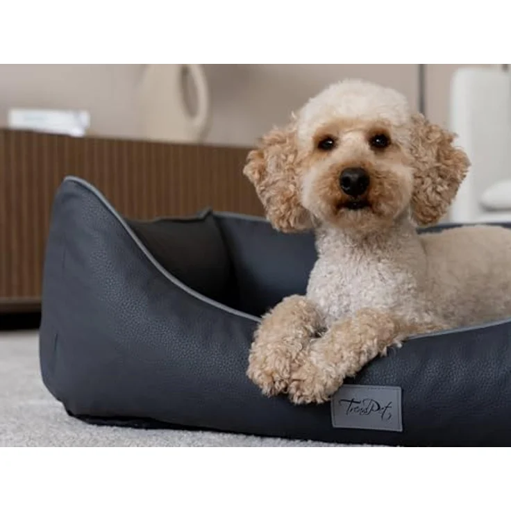 TrendPet Runa, Orthopädisches Kunstlederbett für Hunde mit Memoryfoam Matratze, modisch in Kupfer und Grau, 80x60x25 cm – Bild 5
