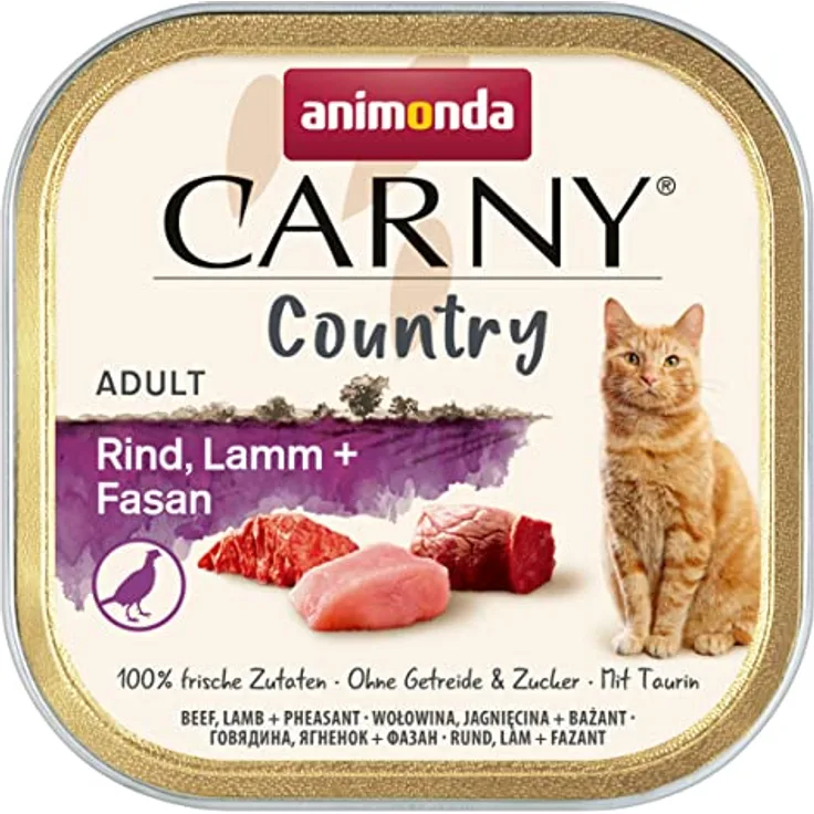 animonda Carny Country Katzenfutter nass Rind + Lamm + Fasan, getreidefreies Nassfutter ohne Zucker, 32 x 100g, frischfleischige Zutaten für erwachsene Katzen