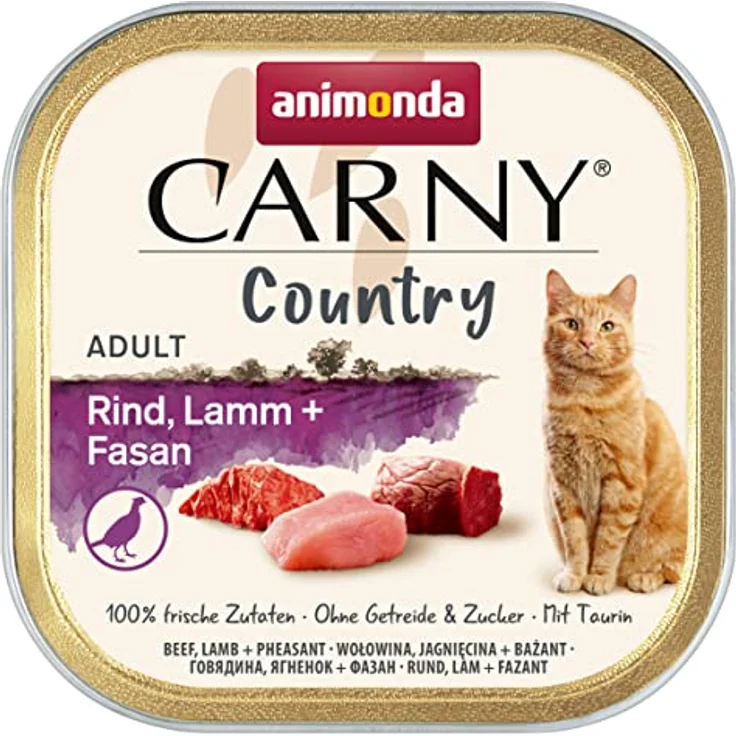 animonda Carny Country Katzenfutter nass Rind + Lamm + Fasan, getreidefreies Nassfutter ohne Zucker, 32 x 100g, frischfleischige Zutaten für erwachsene Katzen – Bild 1