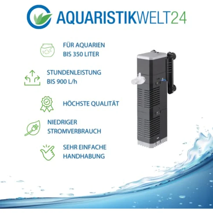 AquaOne CHJ-902, Innenfilter für Aquarien bis 350 Liter, 900 L/h Durchfluss, leiser und energiesparender Aquariumfilter für Süß- und Meerwasser – Bild 2