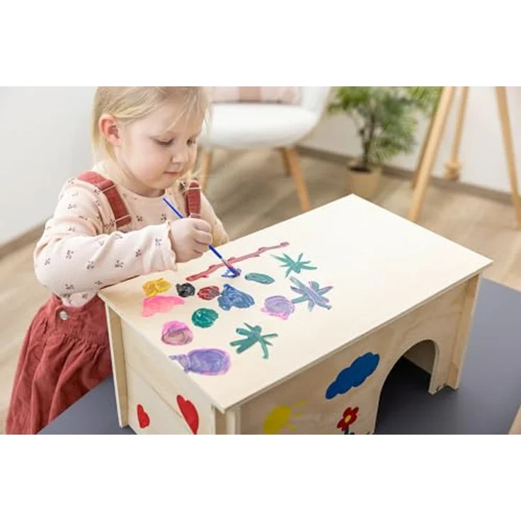 Kerbl Pet Nagerhaus zum Bemalen, Kleintierhaus aus Holz mit 2 versetzten Ein-/Ausgängen, bunt, 50x29x24cm, abnehmbares Dach, ideal für Kaninchen und Nagetiere – Bild 4