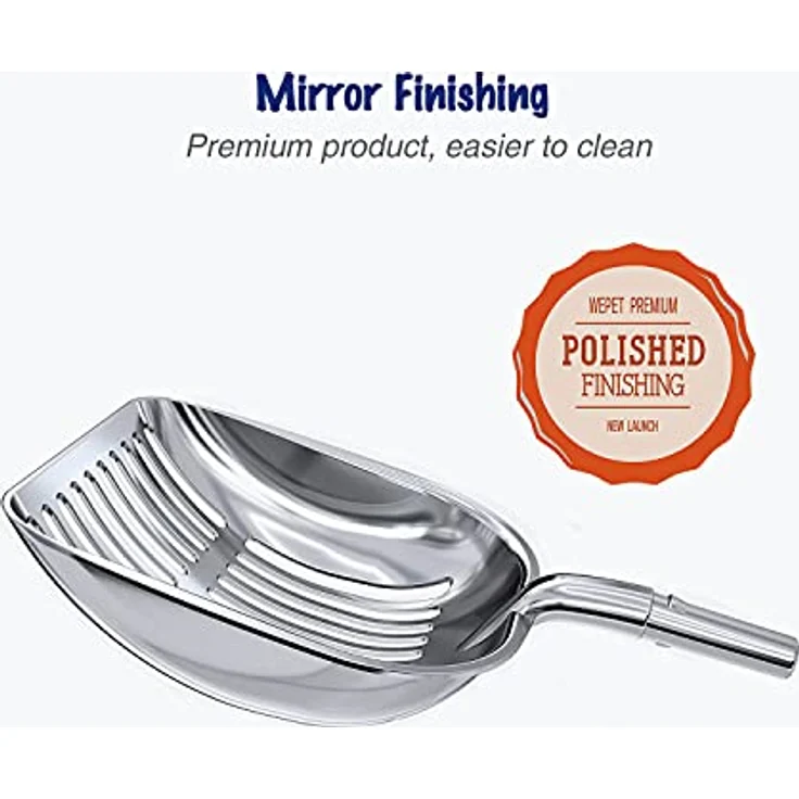 WePet Katzenstreuschaufel, Metallschaufel mit tiefem Design, 35,6 cm, poliertes Aluminium mit schwarzem Griff – Bild 2