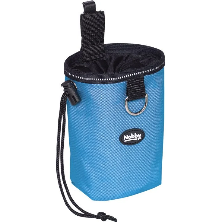 Nobby Leckerlibeutel Snacktasche Rio, robuster Nylon mit Reflektorstreifen, blau, Ø 11 x 14 cm, mit Befestigungsring und Gürtelclip
