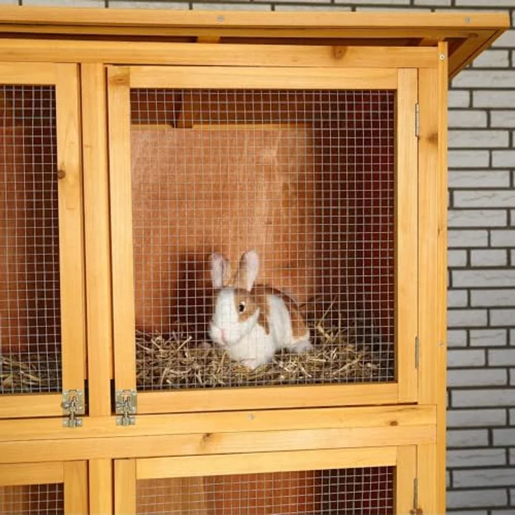 Mucola Kaninchenstall XXL Holz, Hasenstall mit 6 Boxen, wetterfest & imprägniert, Edelstahl- und Stahlgitter, für Kaninchen, Meerschweinchen & Chinchillas – Bild 2