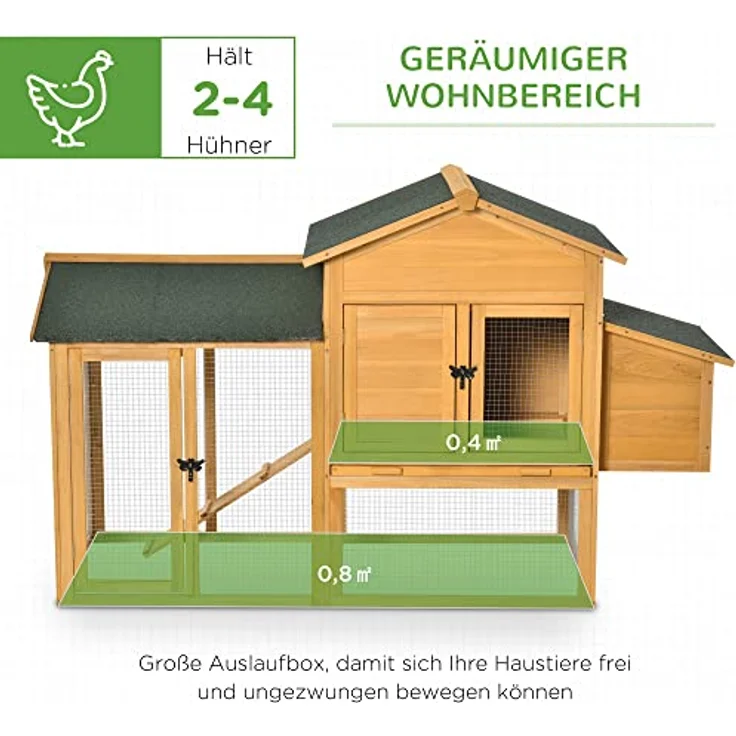 PawHut Zwerghühnerstall Zwerghühnerhaus mit Auslauf Tannenholz Gelb 168x75x103 cm – Bild 3