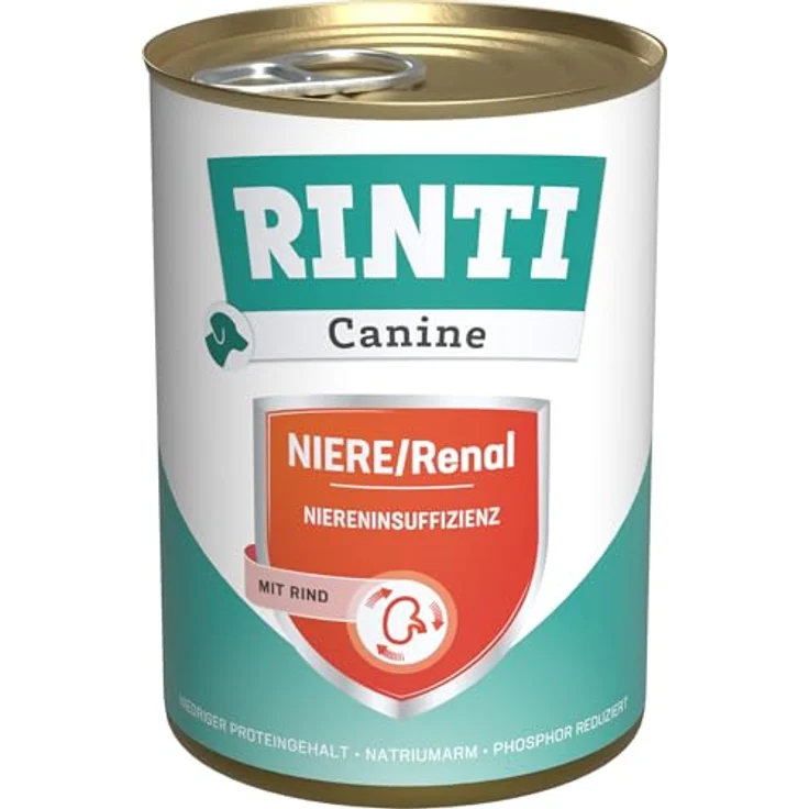 RINTI Canine NIERE/Renal, Diät Nassfutter für ausgewachsene Hunde zur Unterstützung der Nierenfunktion, 12x400g Dose mit Rind, reduziertem Natrium- und Phosphorgehalt