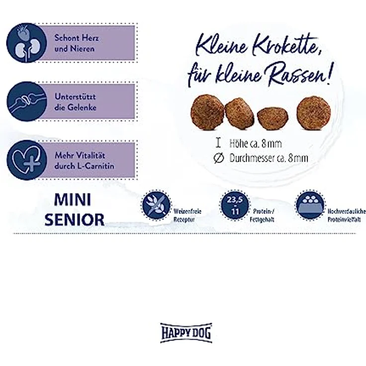 Happy Dog fit und vital Mini Senior, Trockenfutter für ältere Hunde bis 10 kg, 4kg – Bild 3