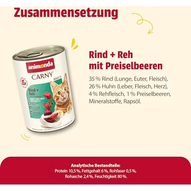 animonda Carny Katzen Nassfutter Rind + Reh mit Preiselbeeren, getreidefreies Futter ohne Zucker, 6 x 400g, frische fleischige Zutaten für erwachsene Katzen – Bild 5