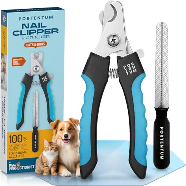 PORTENTUM Krallenschere für Hunde und Katzen, Edelstahl Nagelknipser mit Nagelfeile, ergonomisch und sicher, 6 Zoll