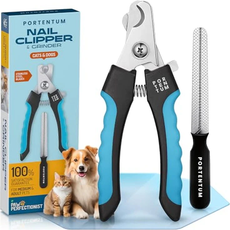 PORTENTUM Krallenschere für Hunde und Katzen, Edelstahl Nagelknipser mit Nagelfeile, ergonomisch und sicher, 6 Zoll – Bild 1