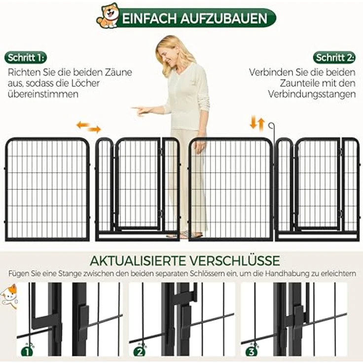 Yaheetech Welpenauslauf, 80 cm hoch, 8-teilig faltbares Freilaufgehege mit automatischer Verriegelung, werkzeugfreier Aufbau für Hunde, Katzen und Kaninchen – Bild 2