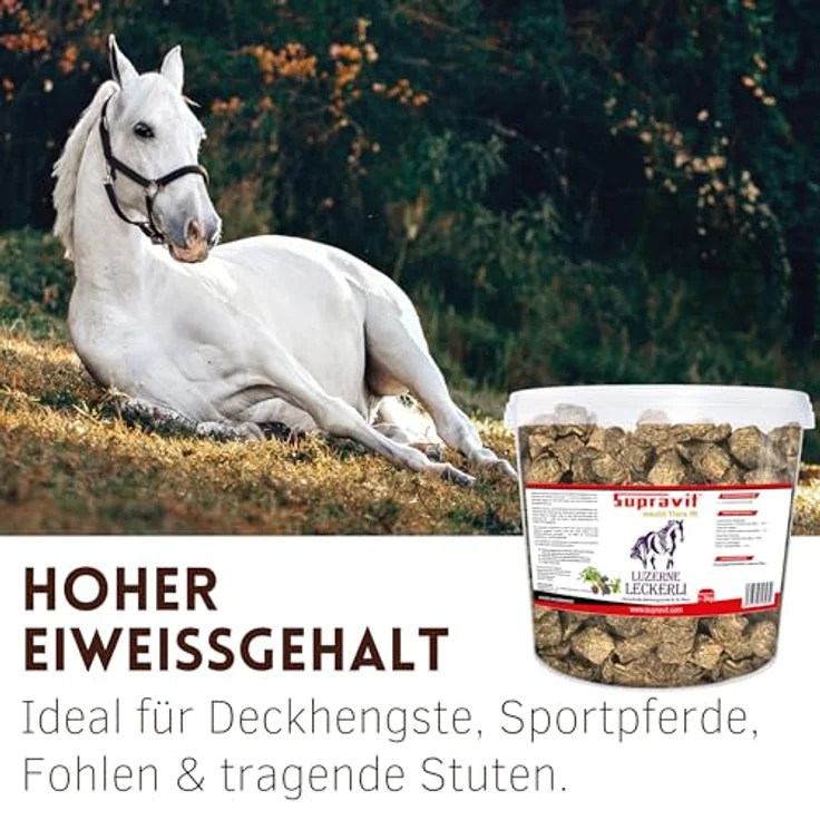 Supravit Luzerne Pferde Leckerlies 2kg – getreidefreie & zuckerfreie Belohnungswürfel für Pferde und Ponys im wiederverschließbaren Eimer – Bild 3