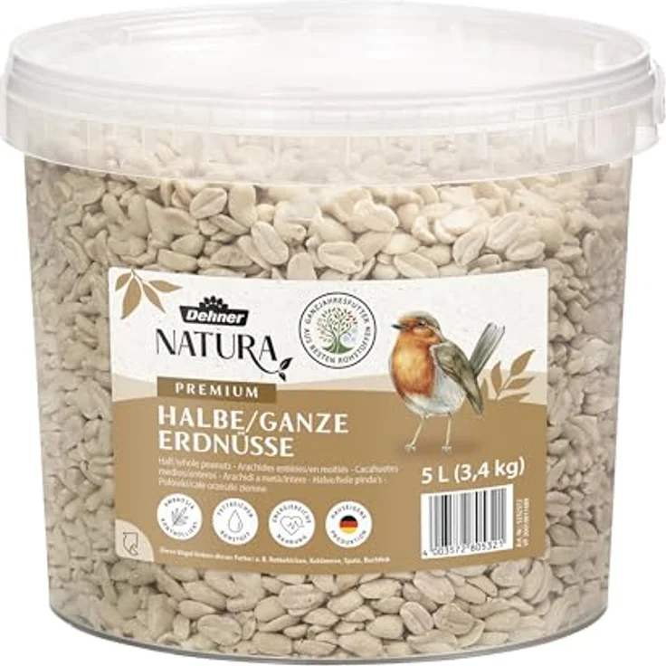 Dehner Natura Premium Wildvogelfutter, halbe/ganz Erdnüsse schalenfrei, proteinreich und energiereich, 3.4 kg – Bild 1