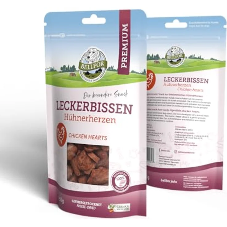 Bellfor Hühnerherzen, Gefriergetrockneter Hundesnack, 50 g, Getreidefrei, Proteinreich, ohne künstliche Zusätze – Bild 3