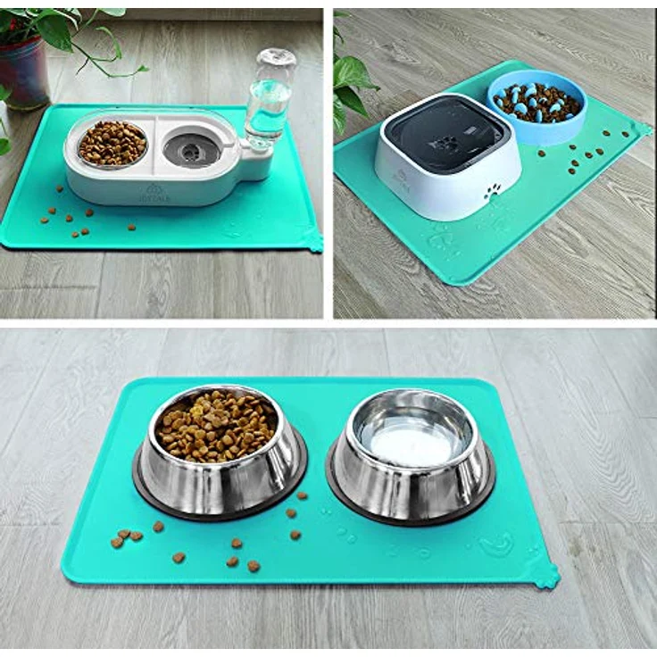 Joytale Silikon-Futtermatte, rutschfeste wasserdichte Futtermatte mit erhöhtem Rand für Hunde und Katzen, 53 x 37 cm, Türkis – Bild 3