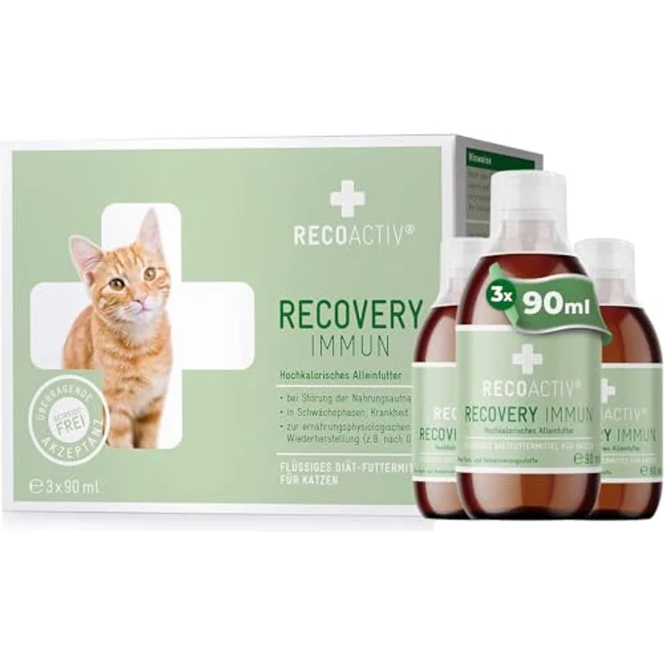 RECOACTIV Recovery Immun für Katzen, hochkalorisches Diät-Alleinfuttermittel, 3 x 90 ml zur Unterstützung bei Mangelernährung und Rekonvaleszenz – Bild 1