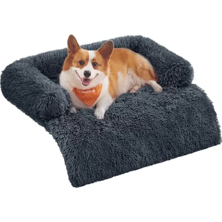 Feandrea FluffyHug Hundebett Plüsch, Größe L, für mittelgroße Hunde bis 25 kg, 95 x 85 x 16 cm, dunkelgrau, wasserabweisend mit waschbarem Bezug – Bild 1