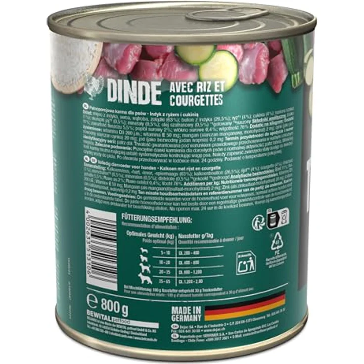 BELCANDO Super Premium Dose, 6x800g Truthahn mit Reis & Zucchini, Nassfutter für Hunde aller Rassen, mit stückiger Konsistenz und wertvollem Distelöl – Bild 3