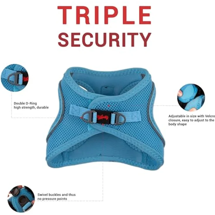 Tailpetz Air-Mesh Brustgeschirr für kleine und mittelgroße Katzen und Hunde – Weich, Atmungsaktiv, Strapazierfähig, Blau, M (Brustumfang 53–59cm) – Bild 2