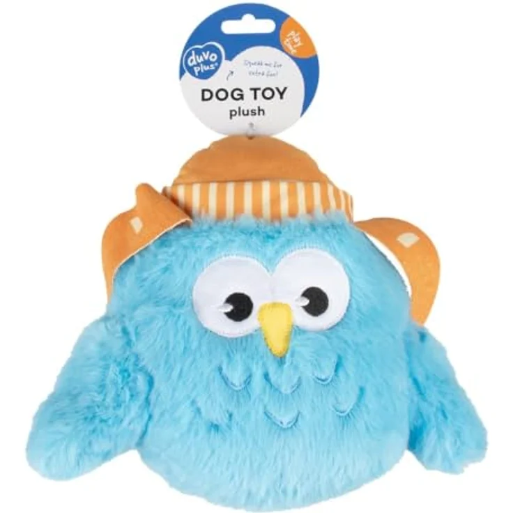 DUVO+ Plüsch-Hundespielzeug Eule Junge mit Quietscher, blau, 24 x 17 x 8 cm – Bild 4