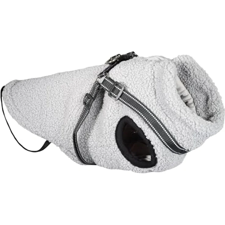 Nobby Hundemantel Plis 32 cm 2 in 1, grau, mit integriertem Geschirr und Reißverschluss, warmes Teddyfleece – Bild 5