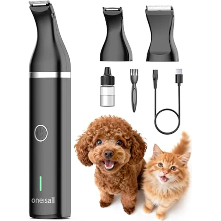 oneisall Hundeschermaschine, Leise Pfotentrimmer für Hunde und Katzen, schnurlos und vibrationsarm, Schwarz – Bild 1