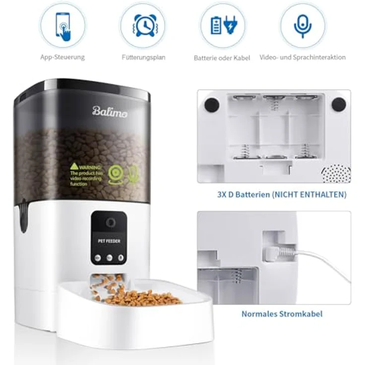 Balimo Futterautomat Katze, Automatischer Futterspender mit HD 1080P Video, 2,4 G WLAN, APP Steuerung, Nachtsicht, 4L, Edelstahlnapf, für bis zu 8 Mahlzeiten pro Tag – Bild 5