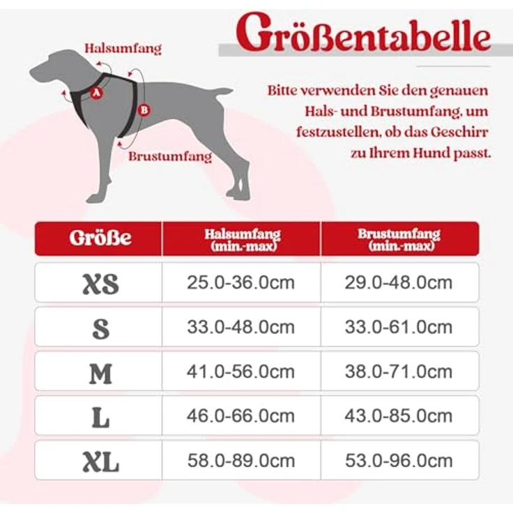 rabbitgoo Hundegeschirr für mittelgroße Hunde, Anti-Zug mit Griff, Größe S, Rot, verstellbar und atmungsaktiv – Bild 2