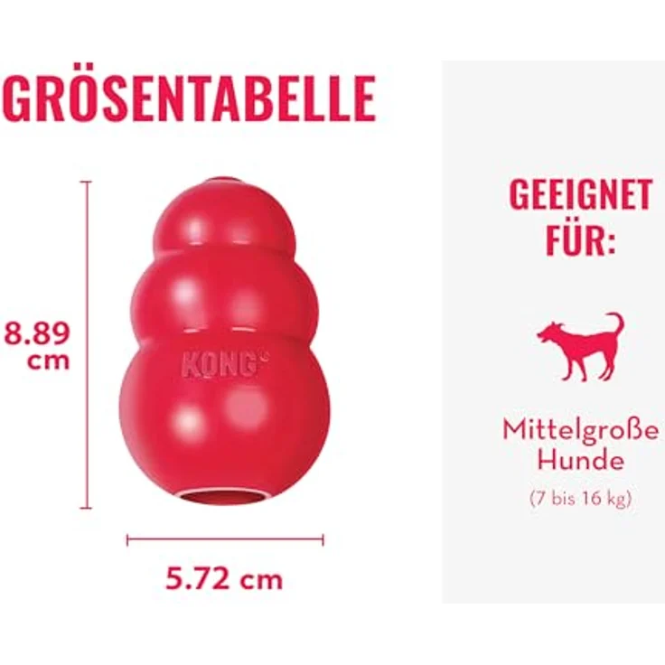 KONG Classic, Füllbares Hundespielzeug aus strapazierfähigem Naturkautschuk, Apportier- und Kauspielzeug für mittelgroße Hunde, rot – Bild 4