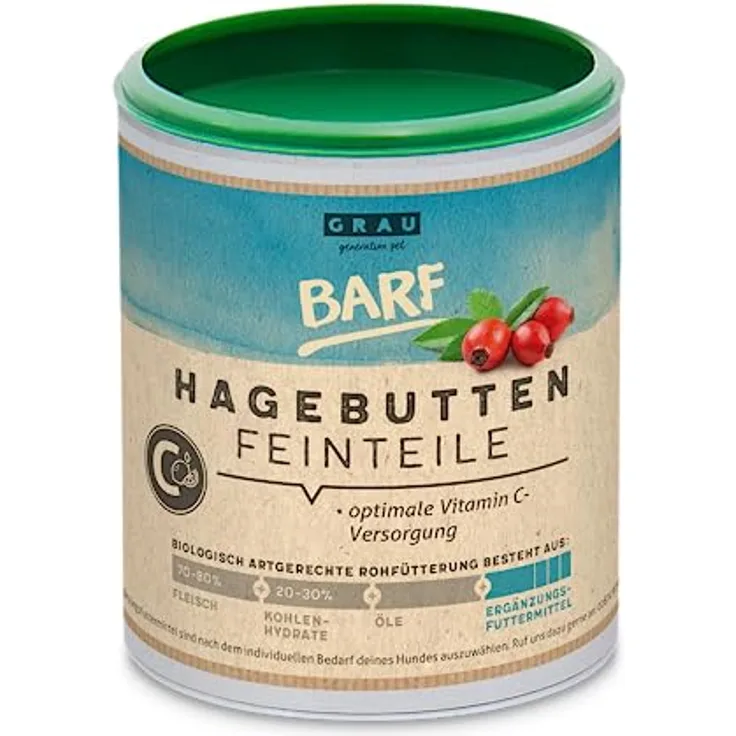 GRAU Hagebutten getrocknet, reich an Vitamin C für Hunde, Einzelfuttermittel, 375 g