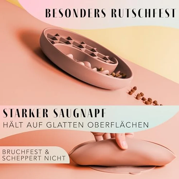 ne&no® Anti Schling Napf für Hunde und Katzen, Slow Feeder mit großem Saugnapf, Schleckmatte für Nassfutter und Trockenfutter, mauve – Bild 4