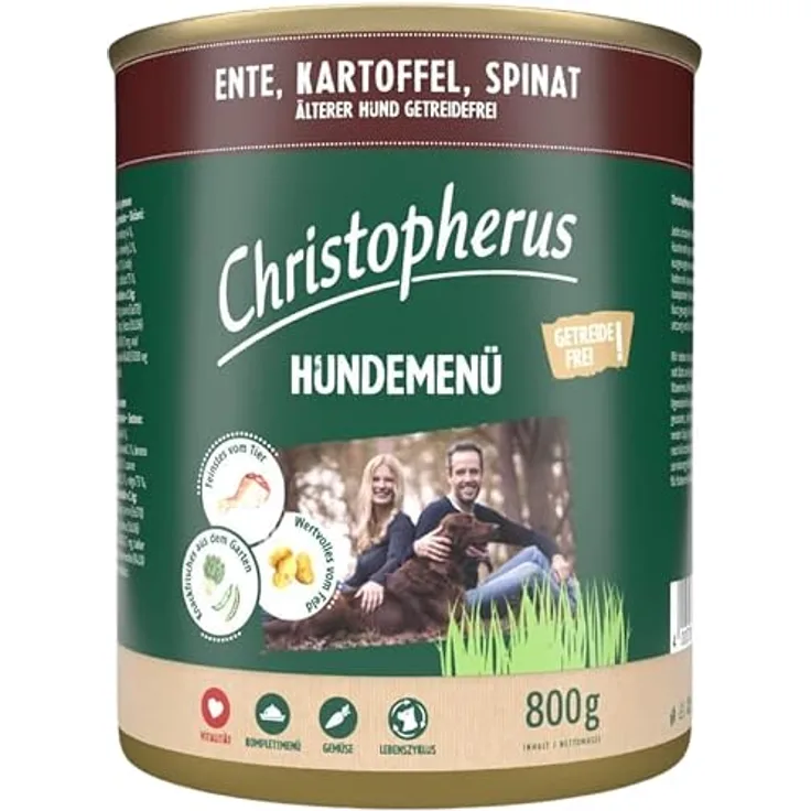 Christopherus Menü Senior, Nassfutter für ältere Hunde mit Ente & Kartoffel, 800 g