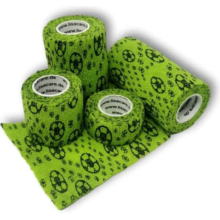 LisaCare Kinder Fussball Bandagen, elastische grüne Pflasterrolle, 4er-Set (2,5-10cm) - wasser- und schmutzabweisend, schmerzfrei abziehbar – Bild 1