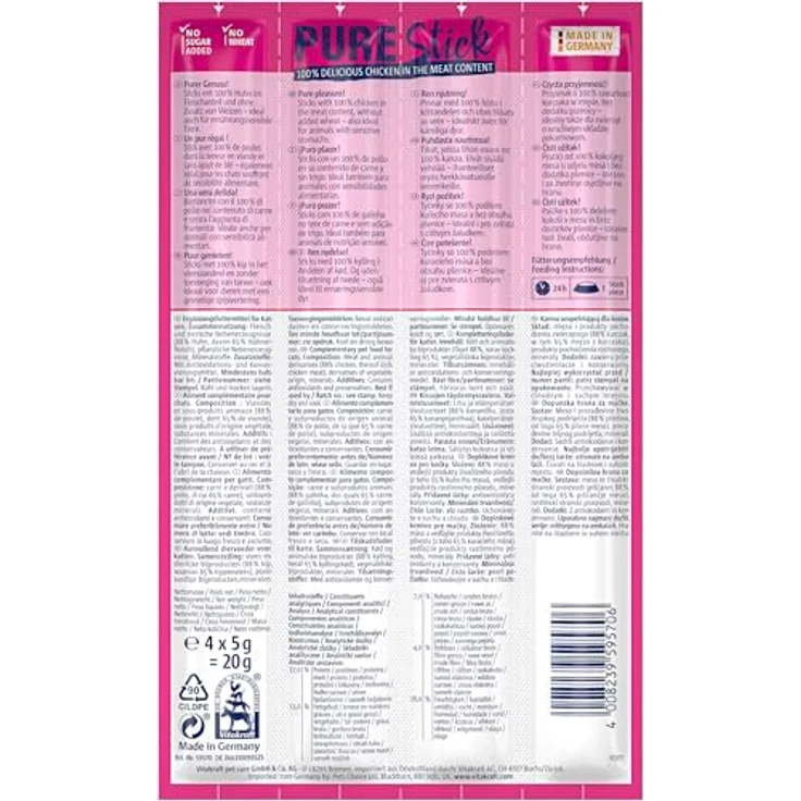 Vitakraft Pure Stick Huhn, Katzensnacks weizenfrei, 4x5g ohne Farbstoffe und künstliche Geschmacksverstärker – Bild 6
