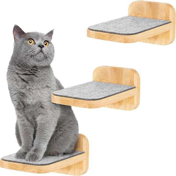 Happypet Kratzbaum, 3er-Set Katzentreppen, Designer Catwalk, Massivholz, Filzbezug – Bild 2