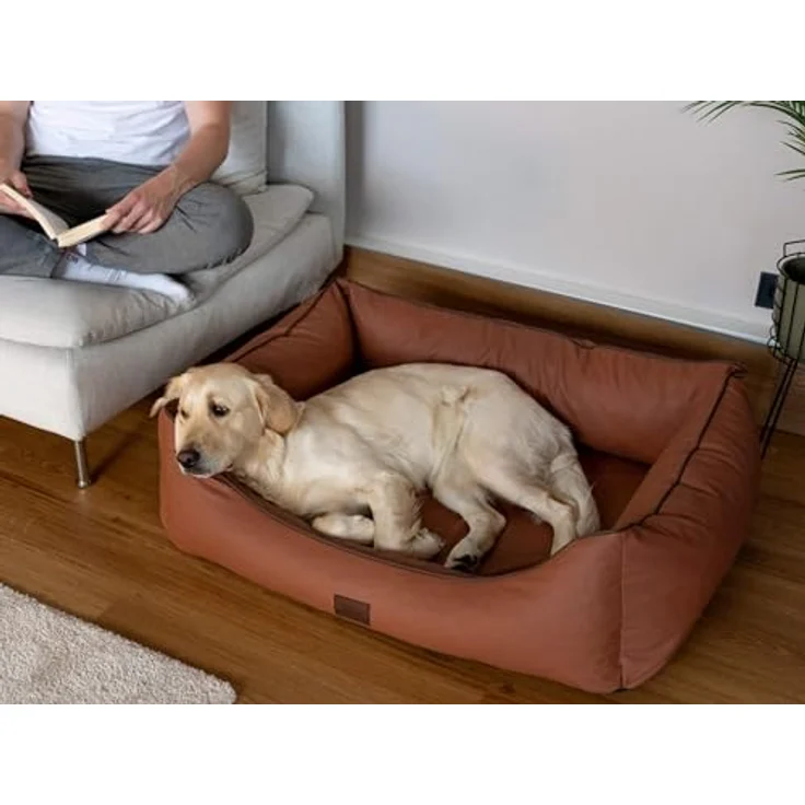 TrendPet Runa, Orthopädisches Kunstlederbett für Hunde mit Memoryfoam Matratze, Kupfer und Grau, 100x75x30 cm – Bild 5