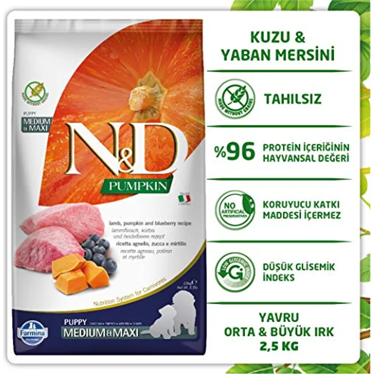 Farmina N&D Pumpkin Puppy Medium Pellets Hundefutter, Trockenfutter mit Lamm und Heidelbeere, 2,5 kg, ohne Mais, mit hochwertigen Vitaminen und natürlichen Antioxidantien – Bild 3