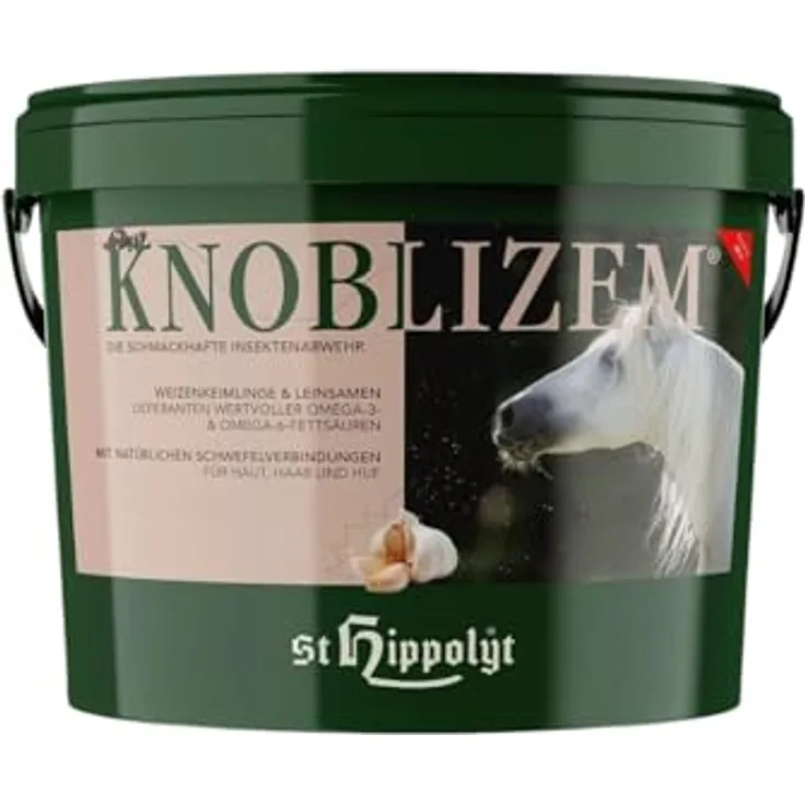 St. Hippolyt Knoblizem, 3 kg Ergänzungsfuttermittel für Pferde zur Insektenabwehr mit natürlichen Schwefelverbindungen und Vitamin E