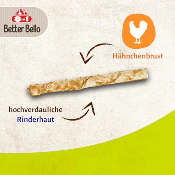 8in1 Better Bello Chicken Twisted Sticks, leicht verdauliche Kaustangen für Hunde mit Huhn, 60g Beutel (10 Stück) – Bild 2