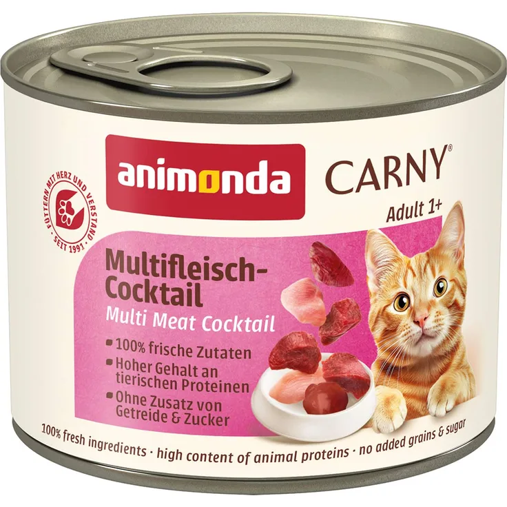 animonda Carny Adult Multi-Fleischcocktail, Katzen-Nassfutter mit frischem Huhn, Rind und Wildfleisch, 6x200g