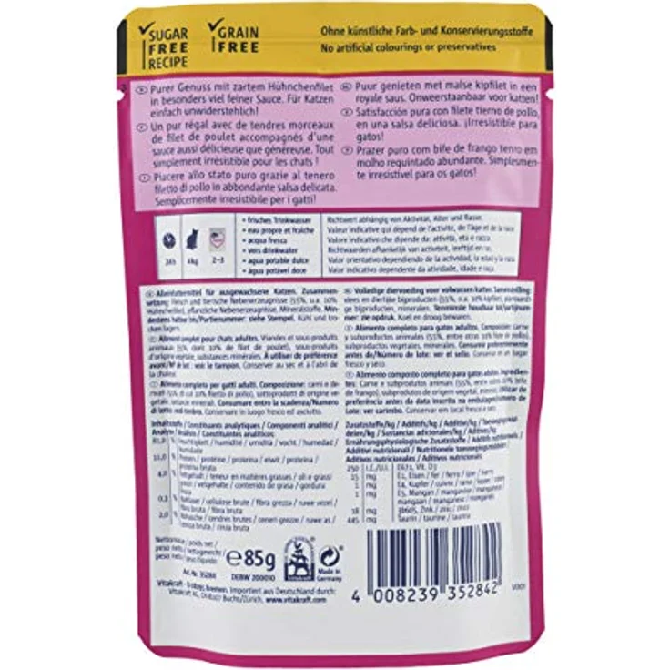Vitakraft Poésie Délice, Nassfutter für Katzen mit Hühnchenfilet in Sauce, ohne Zucker und Getreide, 85g – Bild 2