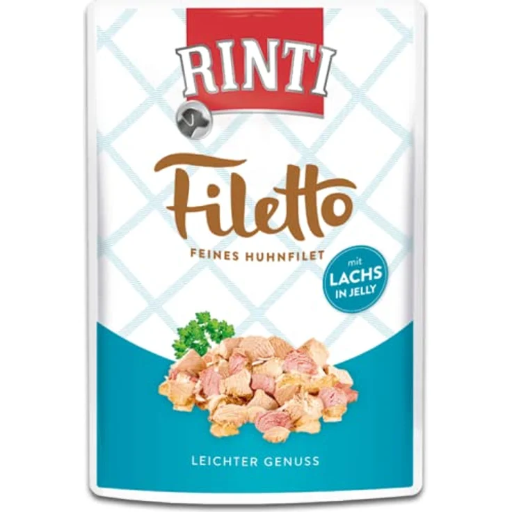 Rinti Filetto Jelly Huhn & Lachs, Hunde-Nassfutter mit 48% Huhnfilet und 6% Lachs, 24 x 100 g – Bild 2