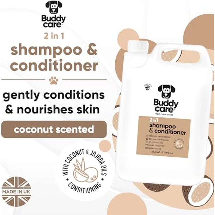Buddycare 2in1 Shampoo & Conditioner, Praktisches Hundeshampoo mit Aloe Vera und Provitamin B5, Kokosduft, 5L – Bild 2