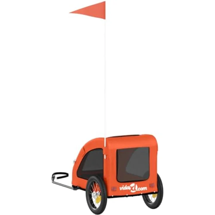 vidaXL Hunde-Transportbox Fahrradanhänger für Hunde Orange Oxford-Gewebe und Eisen, Belastbarkeit bis 30 kg – Bild 9